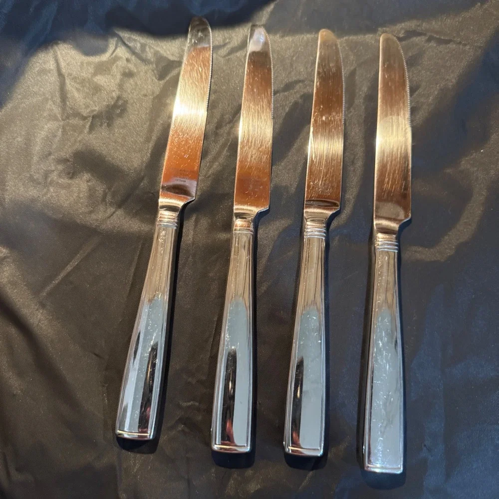Reed & Barton Stainless Steel Dinner Knives Set of 4 18/10 Handle Serrated Blade